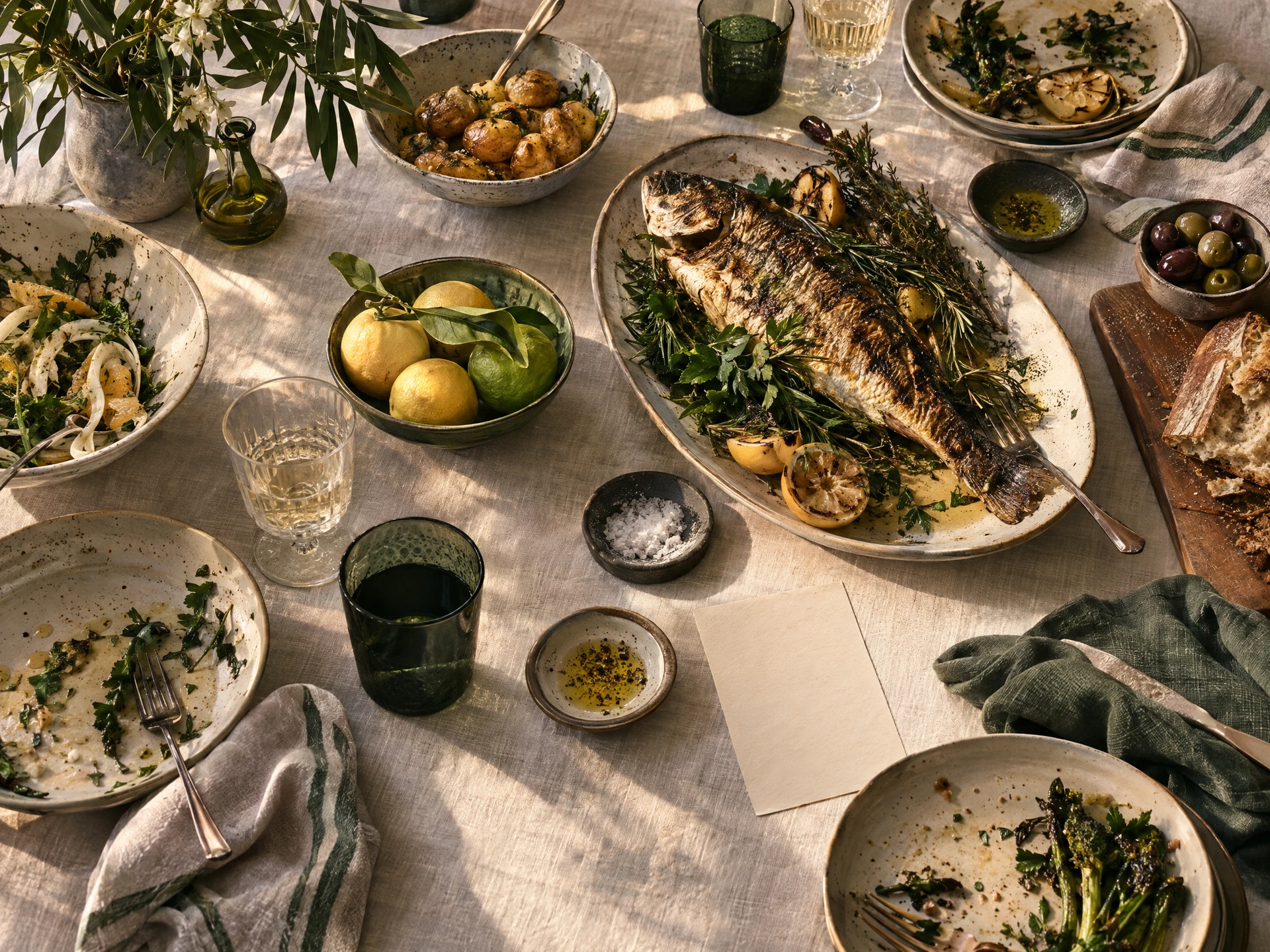 A refined family-style Mediterranean table
